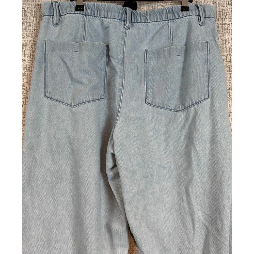 Uniqlo Pleated Wide Leg Jean Light Wash Blue Cotton Lyocell XL 32-33 Summer Jean